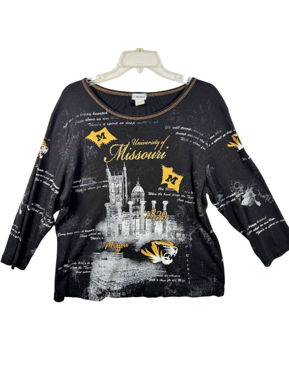 P. Michael Universiy of Missouri Tigers Shirt Vintage All-Over Print Bling L